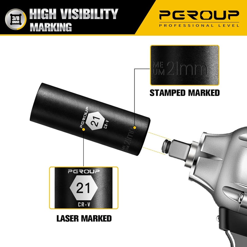 pgroup 3/8” Drive Deep Impact Socket, Metric(21mm socket), 6-Point, Cr-V Steel With Black Manganese Phosphate Coating - Image 5